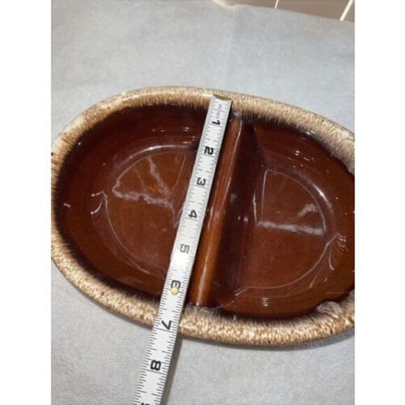 Vintage Hall USA Brown Drip Oven-Proof Divided Serving Dish Bowl 11" - Picture 4 of 7